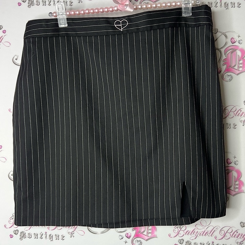 H&M divided skirt stripes mini heart logo Black Pinstripe Pencil Skirt